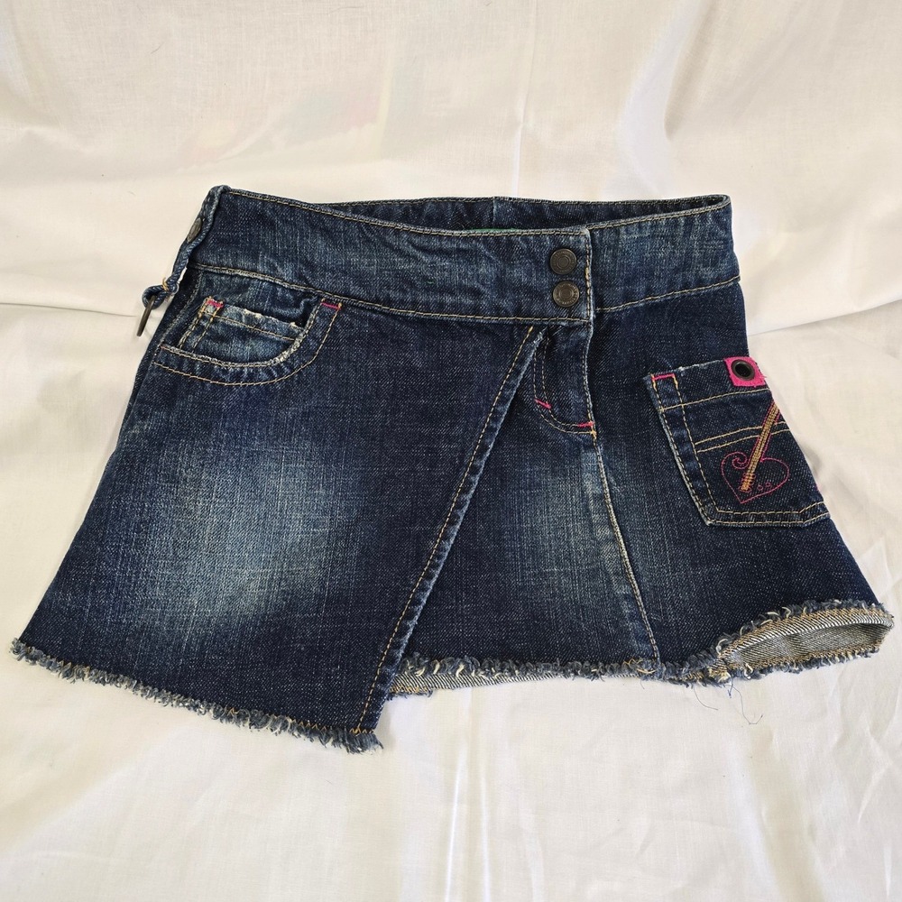 Denim Mini Skirt Dark Wash Wrap Front Size 6 United Colors of Benetton Girls